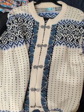 Norsewear Cream and Navy Embellished Nordic Cardigan